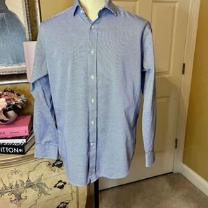 EEUC Men's Thomas Dean Button Front Shirt Mini Blue White Check Size MEDIUM